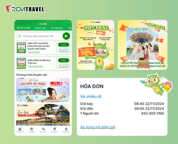 ưu đãi trên app Rovi Travel