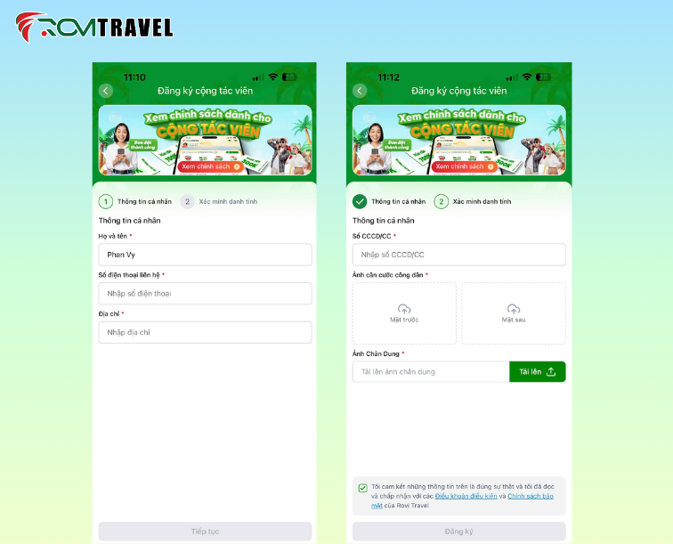 điền form đăng ký ctv Rovi Travel